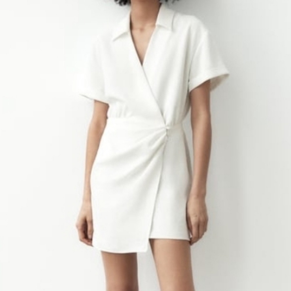 Zara White Wrap Front Dress, Size Small